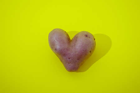 Amazing natural potato heart on a blue backgroundの写真素材