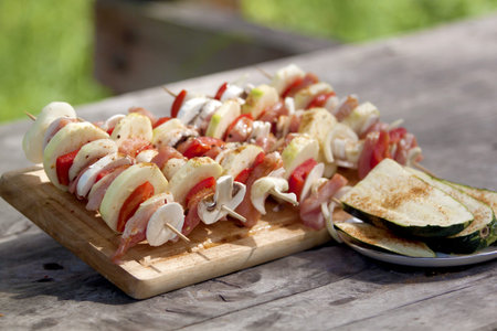 Making food for a picnic の写真素材