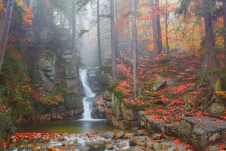 Waterfall Podgornej in the Giant Mountains, Poland の写真素材