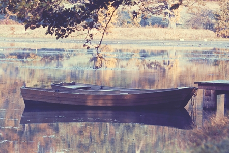 Abandoned boats in lakeの写真素材