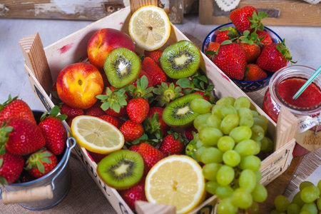 Smoothies and fresh fruits on the table