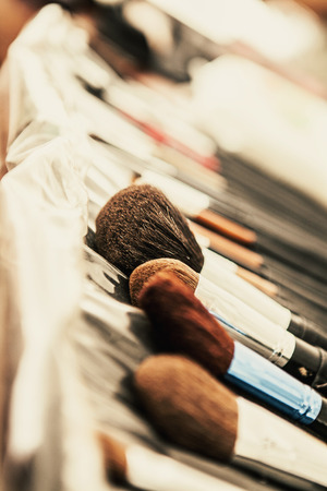A set of brushes for make-up on the tableの写真素材