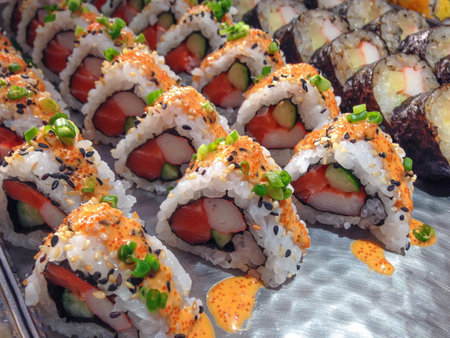 Maki Sushi on a metal tray の写真素材