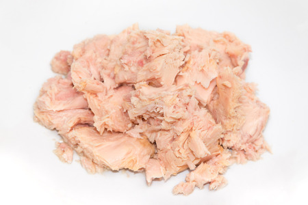 Tuna canned fish on whiteの写真素材