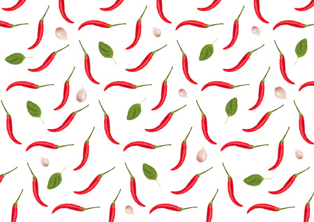 Seamless pattern red hot chili peppers on a white backgroundの写真素材