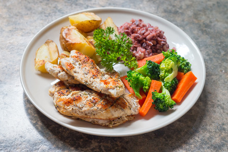 Diet food, Clean eating, Chicken steak and with vegetableの写真素材