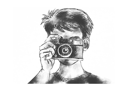 Photographer with classic cameraの写真素材
