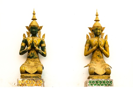 Thai angel statues in the temple  On a white background の写真素材