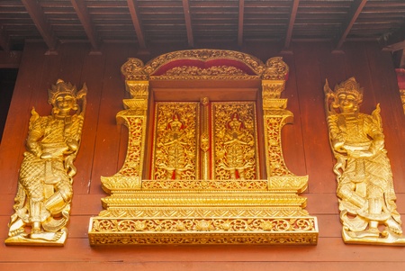 Church window of the temple in thailandの写真素材
