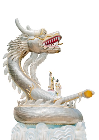 Silver colour Dragon statue isolated on white blackground の写真素材