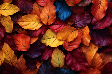 Colorful autumn leaves background. Red, orange, yellow and green leaves.の素材