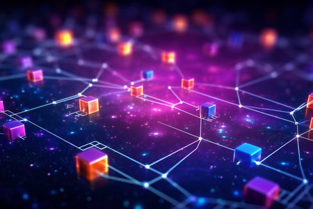 3d rendering of network connection on dark background. Network concept.の素材