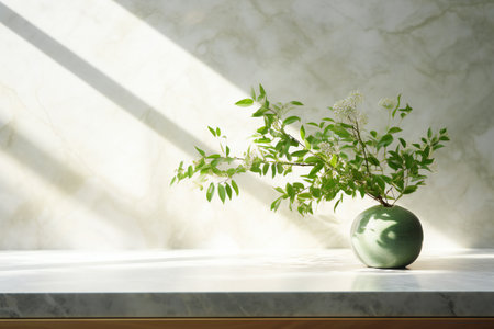 Flower in vasele table with white marble wall backgroundの素材