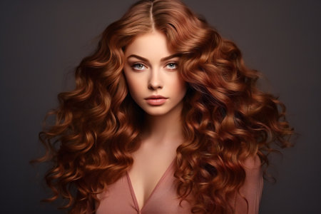 Beautiful woman with long curly hair. Curly hairstyle.の素材