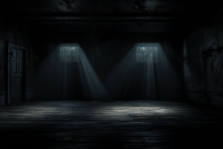 Dark empty room with light from the window. 3D rendering.の素材