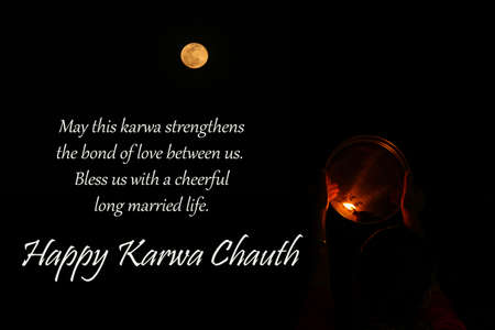 Illustration of Happy Karwa chauth message, greeting, card, banner, poster, wishの写真素材