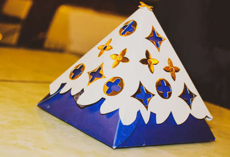 a closeup of a beautiful paper gift box for thanksgivingの写真素材