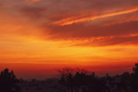 Landscape view of the sunset over the cityの写真素材