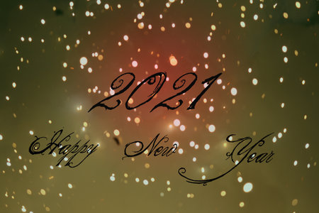 Happy new year 2021 banner card wish greeting message with a glittering effectの写真素材