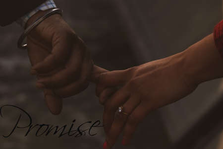 illustration of promise female and a male couple holding hands promising each otherの写真素材