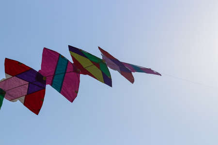 colourful kites flying in the skyの写真素材
