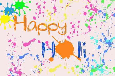 Illustration of Happy Holi on abstract watercolour background with splashesの写真素材