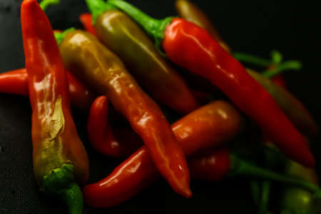 closeup of red hot chili peppersの写真素材