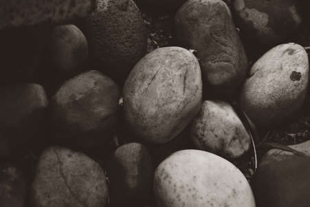 black and white stones pebble texture abstract backdropの写真素材