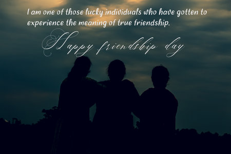 Illustration of Happy friendship day message card banner wish with friends hugging each otherの写真素材