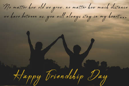 Illustration of Happy Friendship day with friends standing celebrate enjoy funの写真素材