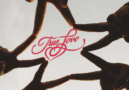 Illustration of true love of friendship with friends making star in the cloudsの写真素材