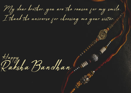Illustration of Happy Raksha Bandhan with pair of rakhis banner, card poster greeting wishesの写真素材