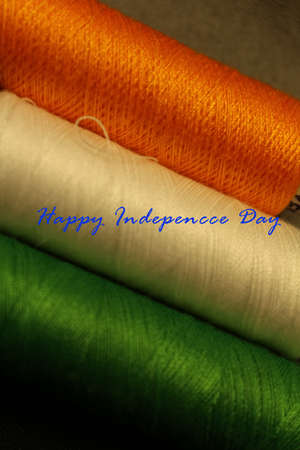 Illustration of Happy Independence day on tricolours of India's national flagの写真素材