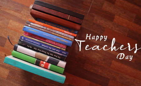 Illustration of Happy Teacher's Day with stack of booksの写真素材