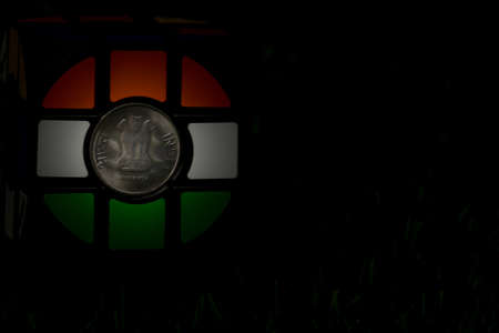 Creative Indian tricolor flag with rubic's cube on black background 75th Independence dayの写真素材