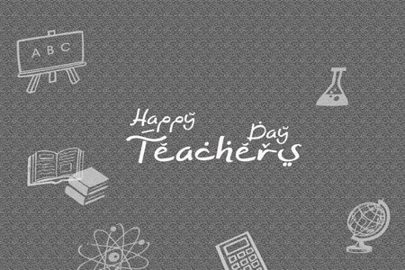 Illustration of  Happy Teacher's Day chalkboard decoration wishes books globeの写真素材