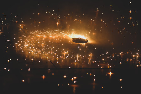 explosion of crackers in the night Happy Diwaliの写真素材