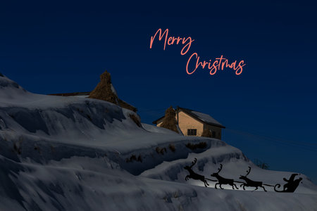 Merry Christmas with snow covered mountainsの写真素材