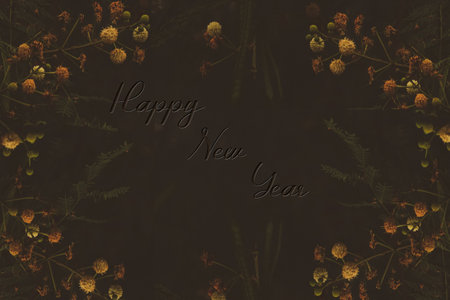 Happy new year with grunge floral background with leavesの写真素材