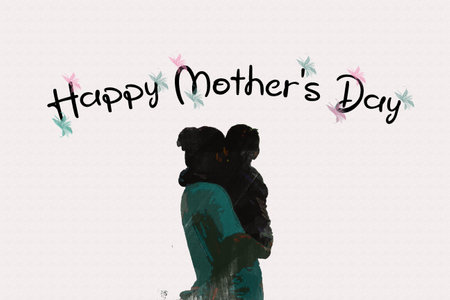 Happy mothers day with a silhouette of a mother holding a childのイラスト素材
