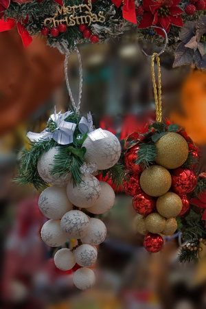 Golden  and White  balls - christmas decorationsの写真素材