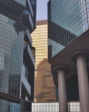  Towers skyscrapers of Hong Kong in beams of the winter sunの写真素材