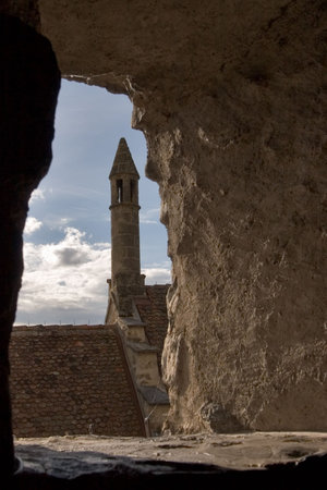  A survey platform on a roof of a medieval fortress ?hillon on coast of lake Lemanの写真素材