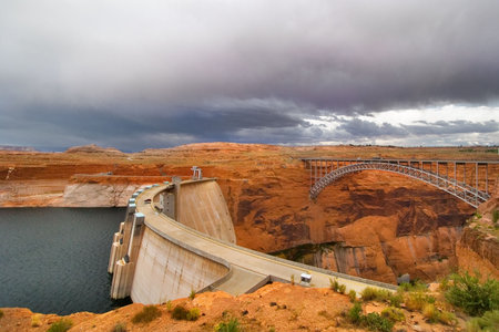  The bridge and a dam on the river Colorado in the USA