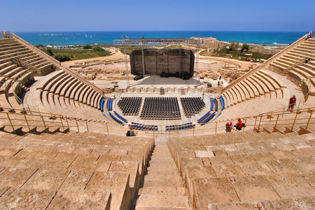  An amphitheater of the period of the Roman invasion in national park Caesarea  on Mediterranean seaの写真素材