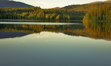  Silent mountain lake in mountains of Canadaの写真素材