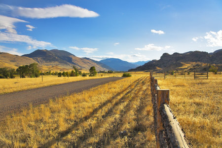 Serene autumn day on the American farmの写真素材