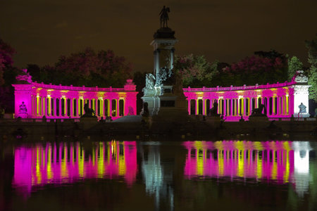 Celebratory fireworks in Madrid park Buen-Retiroの写真素材