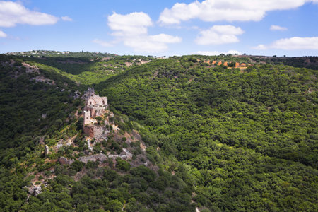 The rests destroyed a palace of crusaders in mountains of Israelの写真素材