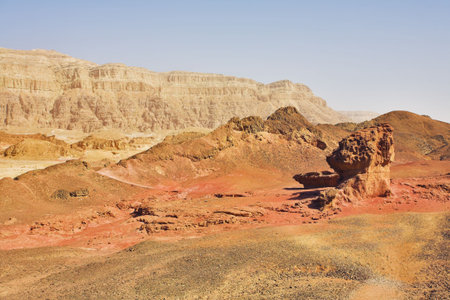 Freakish figures from red sandstone in desert Arava in Israelの写真素材